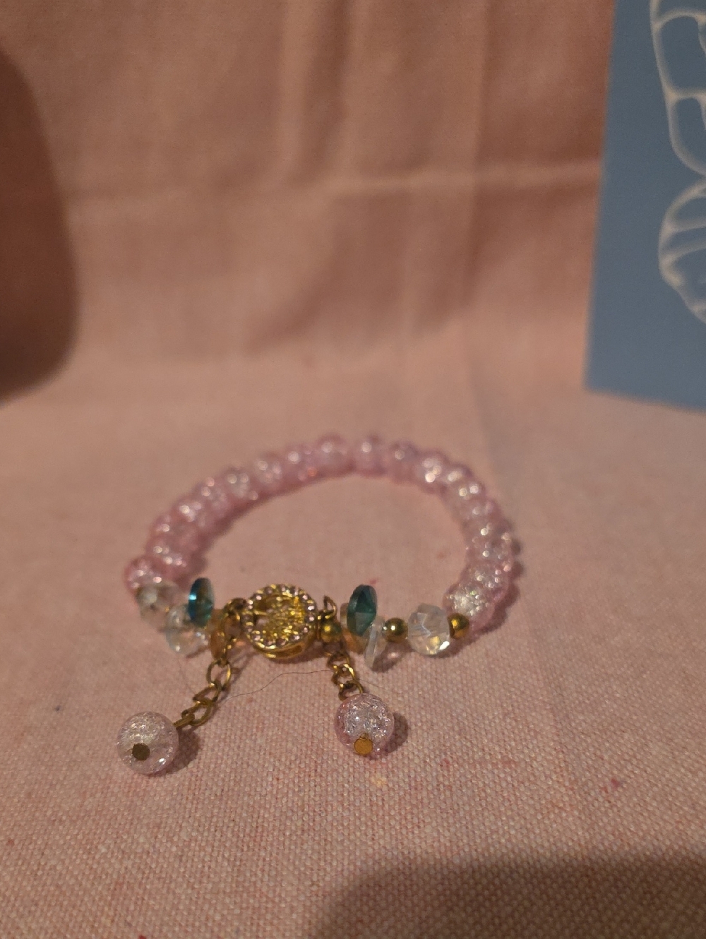 Pink Crystal Beaded Bracelet with Gold Accents